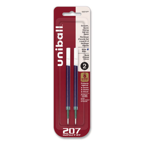 Image of uniball® 207 Impact RT Gel Retractable Pen Refills, Bold 1 mm Conical Tip, Blue Ink, 2/Pack