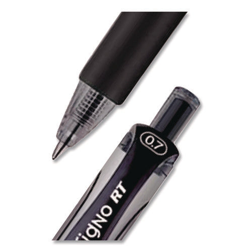 Image of uniball® Signo Gel Pen, Retractable, Medium 0.7 mm, Black Ink, Silver/Black Barrel, Dozen