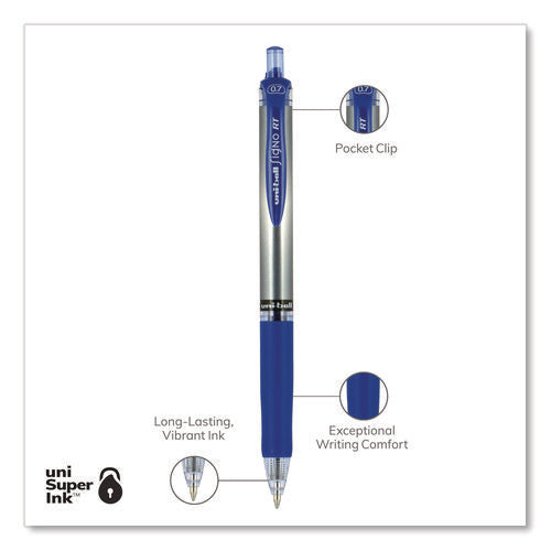 Image of uniball® Signo Gel Pen, Retractable, Medium 0.7 mm, Blue Ink, Silver/Blue Barrel, Dozen
