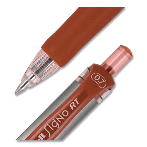 Image of uniball® Signo Gel Pen, Retractable, Medium 0.7 mm, Red Ink, Silver/Red Barrel, Dozen