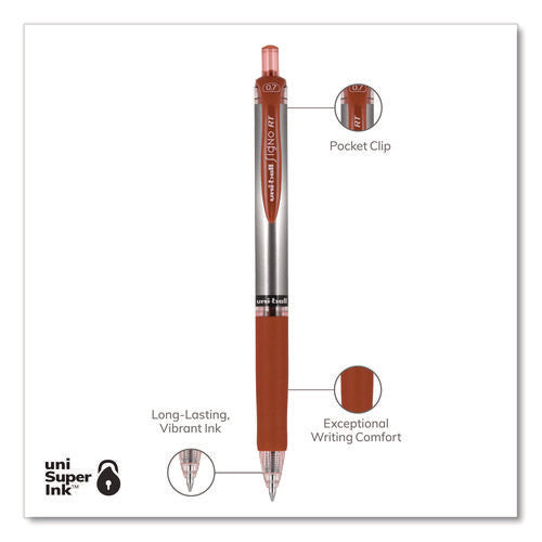 Image of uniball® Signo Gel Pen, Retractable, Medium 0.7 mm, Red Ink, Silver/Red Barrel, Dozen