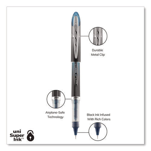 Image of uniball® VISION ELITE BLX Series Hybrid Gel Pen, Stick, Extra-Fine 0.5 mm, Blue-Infused Black Ink, Gray/Blue/Clear Barrel