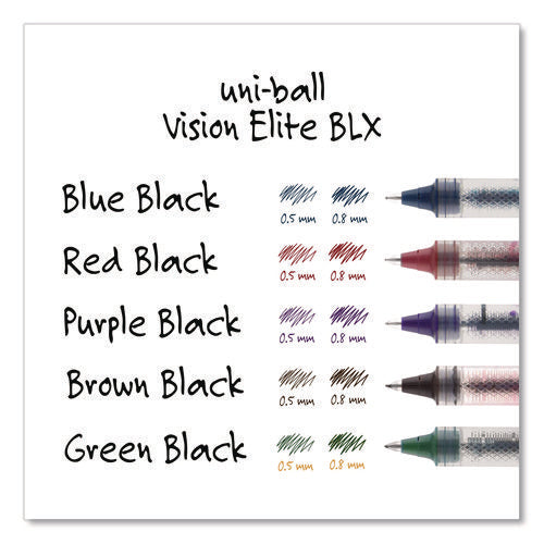 Image of uniball® VISION ELITE BLX Series Hybrid Gel Pen, Stick, Extra-Fine 0.5 mm, Blue-Infused Black Ink, Gray/Blue/Clear Barrel