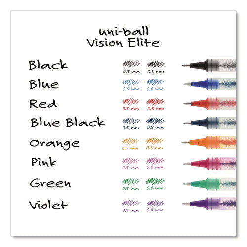 Image of uniball® VISION ELITE Hybrid Gel Pen, Stick, Extra-Fine 0.5 mm, Blue Ink, Black/Blue/Clear Barrel