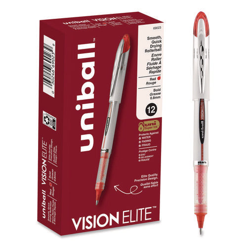 Image of uniball® VISION ELITE Hybrid Gel Pen, Stick, Bold 0.8 mm, Red Ink, White/Red/Clear Barrel