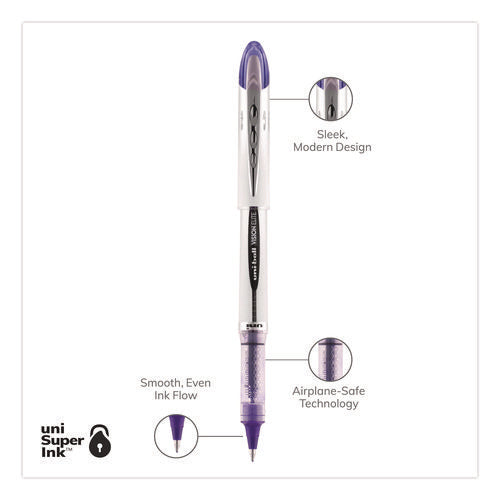 Image of uniball® VISION ELITE Hybrid Gel Pen, Stick, Bold 0.8 mm, Violet Ink, White/Violet/Clear Barrel