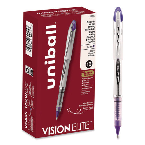 Image of uniball® VISION ELITE Hybrid Gel Pen, Stick, Bold 0.8 mm, Violet Ink, White/Violet/Clear Barrel