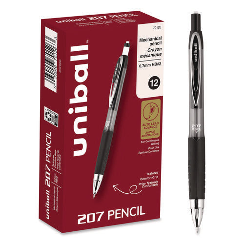 Image of uniball® 207 Mechanical Pencil, 0.7 Mm, Hb (#2), Black Lead, Black Barrel, Dozen