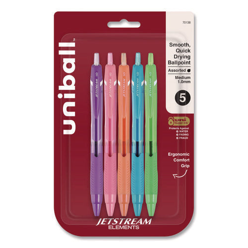 Image of uniball® Jetstream Elements Hybrid Gel Pen, Retractable, Medium 1 mm, Assorted Ink and Barrel Colors, 5/Pack