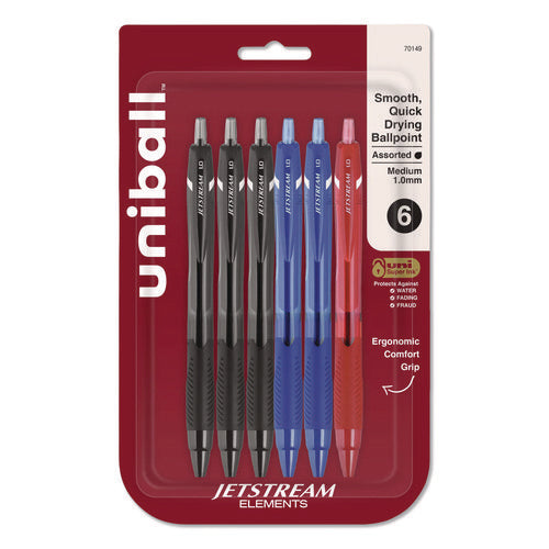 Image of uniball® Jetstream Elements Hybrid Gel Pen, Retractable, Medium 1 mm, Assorted Ink and Barrel Colors, 6/Pack