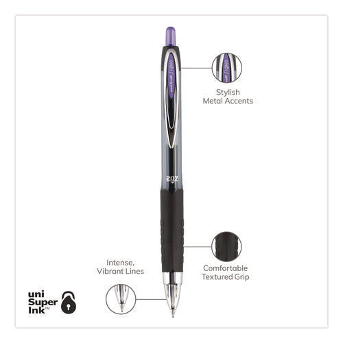 Image of uniball® Signo 207 Gel Pen, Retractable, Medium 0.7 mm, Violet Ink, Smoke/Black/Violet Barrel, Dozen
