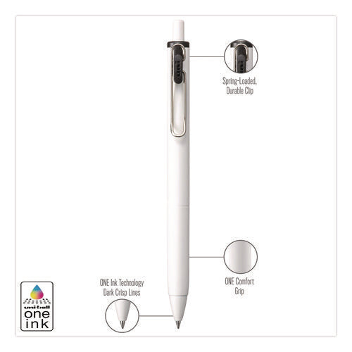 Image of uniball® uniONE Gel Pen, Retractable, Medium 0.7 mm, Black Ink, White/Black Barrel, Dozen