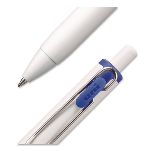 Image of uniball® uniONE Gel Pen, Retractable, Medium 0.7 mm, Blue Ink, White/Blue Barrel, Dozen