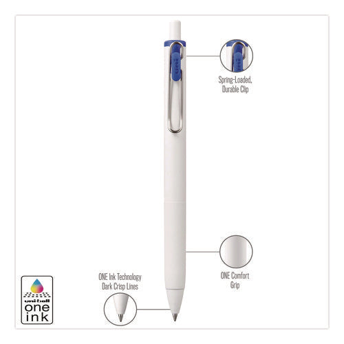 Image of uniball® uniONE Gel Pen, Retractable, Medium 0.7 mm, Blue Ink, White/Blue Barrel, Dozen