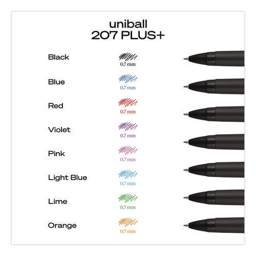 Image of uniball® 207 Plus+ Gel Pen, Retractable, Medium 0.7 mm, Black Ink, Black Barrel, Dozen
