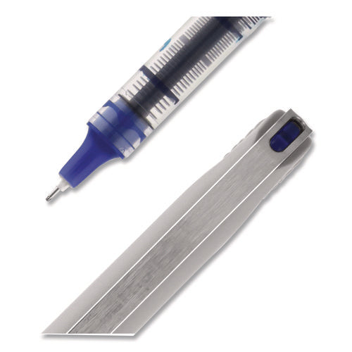 Image of uniball® VISION Needle Rollerball Pen, Stick, Fine 0.7 mm, Blue Ink, Gray/Clear/Blue Barrel, Dozen