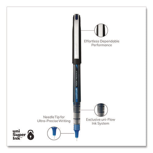 Image of uniball® VISION Rollerball Pen, Stick, Extra-Fine 0.5 mm, Blue Ink, Black/Blue/Clear Barrel, 12/Pack