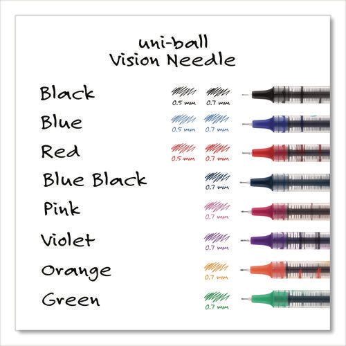 Image of uniball® VISION Rollerball Pen, Stick, Extra-Fine 0.5 mm, Blue Ink, Black/Blue/Clear Barrel, 12/Pack