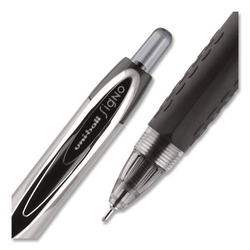 Image of uniball® Signo 207 Needle Point Gel Pen, Retractable, Medium 0.7 mm, Black Ink, Clear/Black Barrel, Dozen