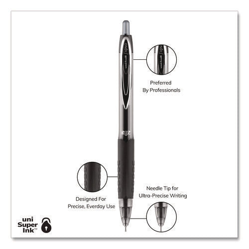 Image of uniball® Signo 207 Needle Point Gel Pen, Retractable, Medium 0.7 mm, Black Ink, Clear/Black Barrel, Dozen