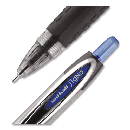Image of uniball® Signo 207 Needle Point Gel Pen, Retractable, Medium 0.7 mm, Blue Ink, Clear/Black/Blue Barrel, Dozen