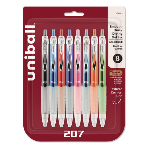 Image of uniball® Signo 207 Gel Pen, Retractable, Medium 0.7 Mm, Assorted Ink And Barrel Colors, 8/pack