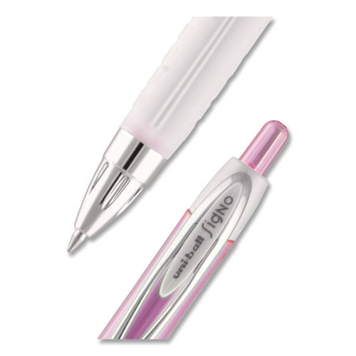 Image of uniball® Signo 207 Breast Cancer Awareness Gel Pen, Retractable, Medium 0.7 mm, Black Ink, Translucent Pink/White Barrel, 2/Pack