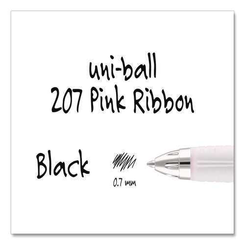 Image of uniball® Signo 207 Breast Cancer Awareness Gel Pen, Retractable, Medium 0.7 mm, Black Ink, Translucent Pink/White Barrel, 2/Pack