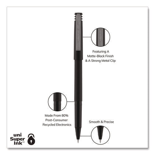 Image of uniball® Rollerball Pen, Stick, Extra-Fine 0.5 mm, Black Ink, Black Barrel, 36/Pack