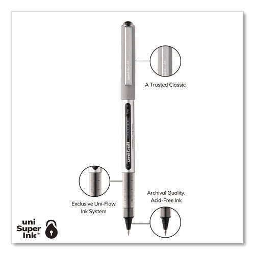 Image of uniball® VISION Rollerball Pen, Stick, Fine 0.7 mm, Black Ink, Silver/Black/Clear Barrel, 36/Pack