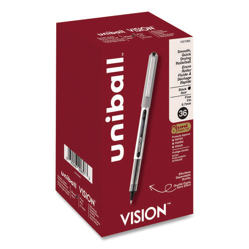Image of uniball® VISION Rollerball Pen, Stick, Fine 0.7 mm, Black Ink, Silver/Black/Clear Barrel, 36/Pack