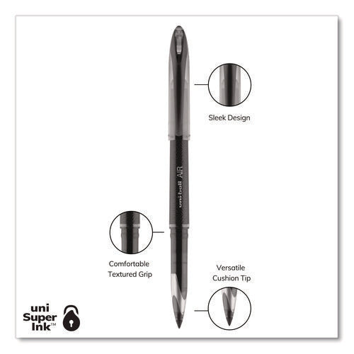 Image of uniball® AIR Porous Rollerball Pen, Stick, Medium 0.7 mm, Black Ink, Black Barrel, Dozen