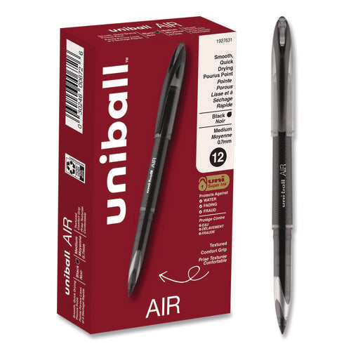 Image of uniball® AIR Porous Rollerball Pen, Stick, Medium 0.7 mm, Black Ink, Black Barrel, Dozen