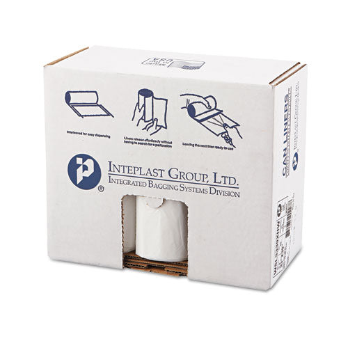 Image of Inteplast Group Low-Density Commercial Can Liners, 33 gal, 0.8 mil, 33" x 39", White, Interleaved Roll, 25 Bags/Roll, 6 Rolls/Carton