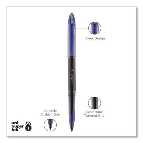 Image of uniball® AIR Porous Rollerball Pen, Stick, Medium 0.7 mm, Blue Ink, Black/Blue Barrel, Dozen