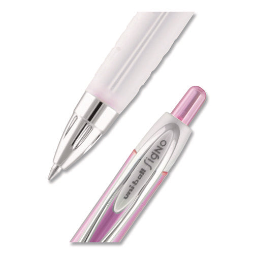 Image of uniball® 207 Breast Cancer Awareness Gel Pen Office Pack, Retractable, Medium 0.7mm, Black Ink, Translucent Pink/White Barrel, 36/Pack