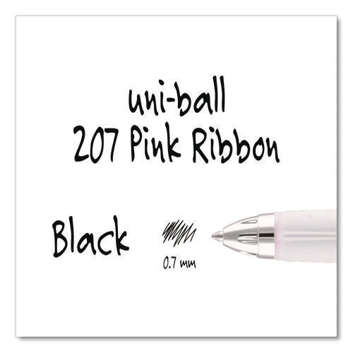Image of uniball® 207 Breast Cancer Awareness Gel Pen Office Pack, Retractable, Medium 0.7mm, Black Ink, Translucent Pink/White Barrel, 36/Pack