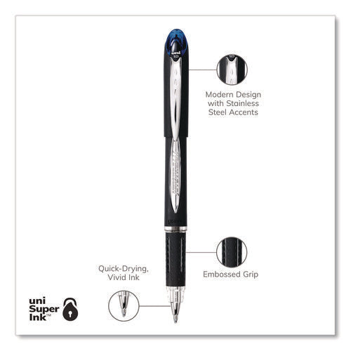 Image of uniball® Jetstream Hybrid Gel Pen, Stick, Bold 1 mm, Blue Ink, Black/Silver/Blue Barrel