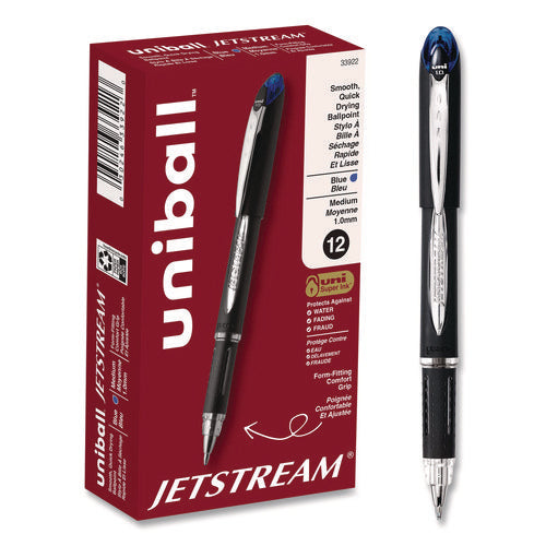 Image of uniball® Jetstream Hybrid Gel Pen, Stick, Bold 1 mm, Blue Ink, Black/Silver/Blue Barrel