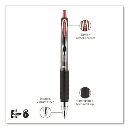 Image of uniball® Signo 207 Gel Pen, Retractable, Medium 0.7 Mm, Red Ink, Smoke/black/red Barrel, Dozen