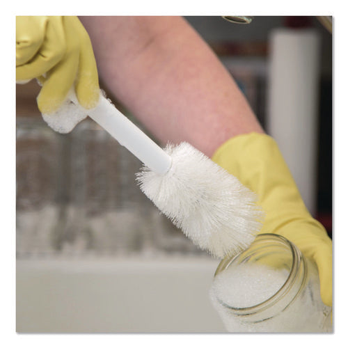 Image of Carlisle Sparta Handle Bottle Brush, Pint, White Polyester Bristles, 4.5" Brush, 7.5" White Plastic Handle
