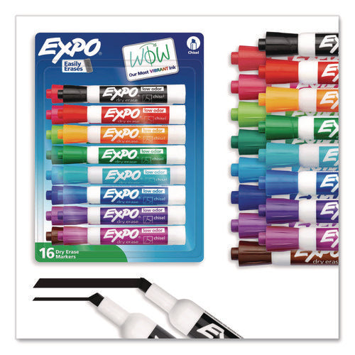 Image of EXPO® Low Odor Dry Erase Vibrant Color Markers, Broad Chisel Tip, Assorted Colors, 16/set