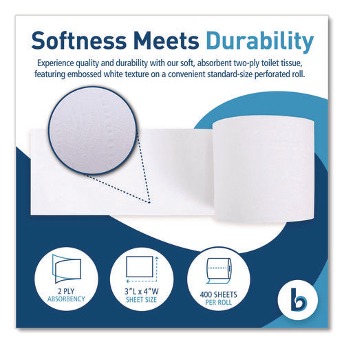 Image of Boardwalk® 2-Ply Toilet Tissue, Septic Safe, White, 400 Sheets/Roll, 96 Rolls/Carton