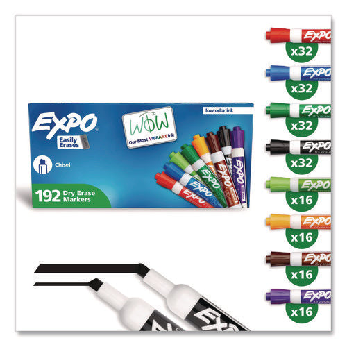 Image of EXPO® Low-Odor Dry Erase Marker Office Value Pack, Broad Chisel Tip, Assorted Colors, 192/pack