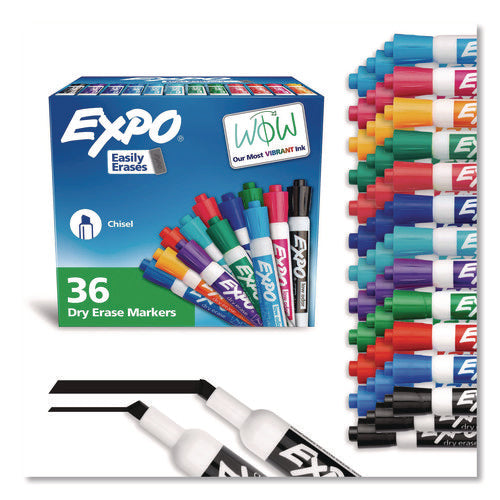 Image of EXPO® Low Odor Dry Erase Vibrant Color Markers, Broad Chisel Tip, Assorted Colors, 36/pack