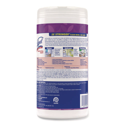 Image of LYSOL® Brand Disinfecting Wipes, 1-Ply, 7 x 7.25, Lavender and Cotton Blossom, White, 80 Wipes/Canister, 6 Canisters/Carton