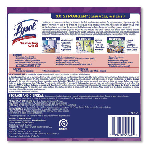 Image of LYSOL® Brand Disinfecting Wipes, 1-Ply, 7 x 7.25, Lavender and Cotton Blossom, White, 80 Wipes/Canister, 6 Canisters/Carton