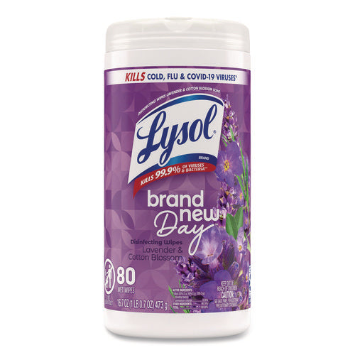 Image of LYSOL® Brand Disinfecting Wipes, 1-Ply, 7 x 7.25, Lavender and Cotton Blossom, White, 80 Wipes/Canister
