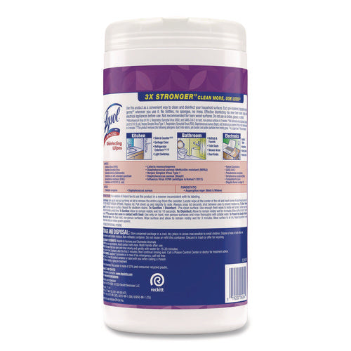 Image of LYSOL® Brand Disinfecting Wipes, 1-Ply, 7 x 7.25, Lavender and Cotton Blossom, White, 80 Wipes/Canister