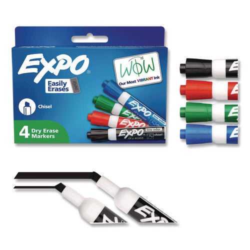 Image of EXPO® Low-Odor Dry-Erase Marker, Broad Chisel Tip, Assorted Colors, 4/Set